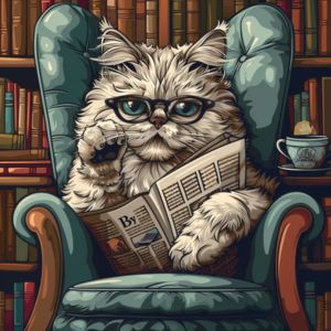 sve-za-vase-macke-poljoseme-blog Mačka u fotelji čita novine, sve za vaše mačke Poljoseme.