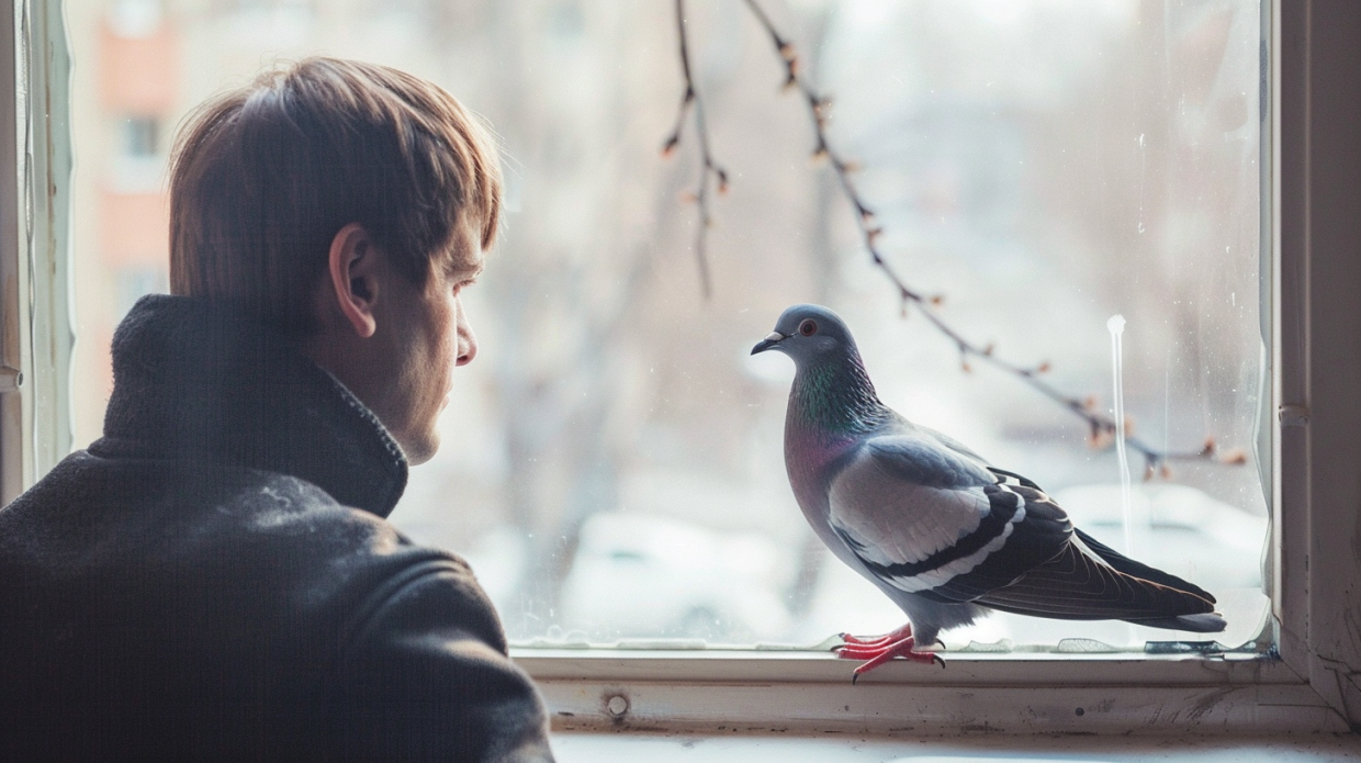 Znakovi da golub nije zdrav Golub mirno sedi na prečki dok ga vlasnik posmatra i proverava da li pokazuje znakove slabosti.