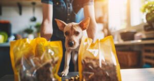 Comparativna scena vlasnika koji upoređuje dve deklaracije — jednu sa jasnim mesnim sastojcima i drugu sa punilima