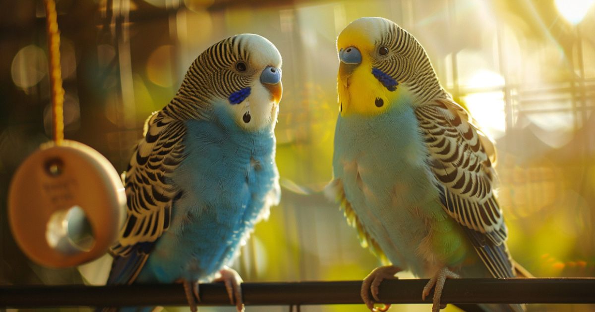 Kako odabrati pravi početni set opreme za ptice Dve tigrice sede na prečki u kavezu, u toplom prirodnom svetlu.