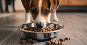 Pas jede hranu bogatu mineralima i proteinima, simbol snage, zdravih kostiju i pravilnog razvoja.