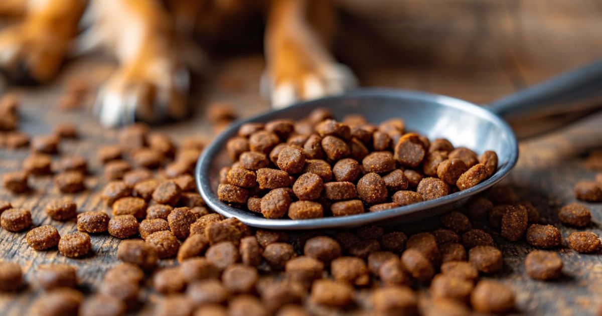 Suva hrana glavne prednosti i kada je najbolja opcija Raspoređena suva hrana za pse sa metalnom kašikom na drvenoj površini u prirodnom svetlu.