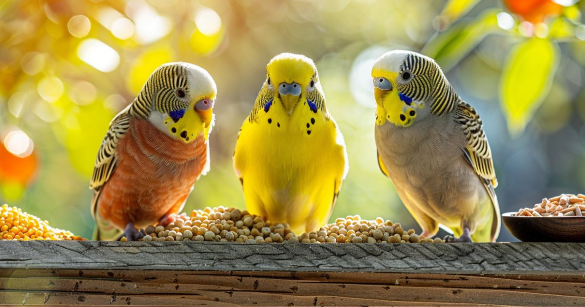 Koje vrste ptica KOJU hranu najviše preferiraju Tri vrste kućnih ptica sa svojom omiljenom hranom na drvenim prečkama.