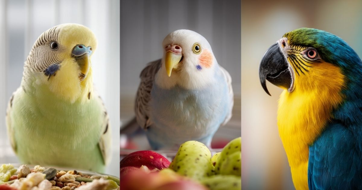 Prilagođena ishrana za male, srednje i velike ptice sa semenjem, granulama i svežom hranom