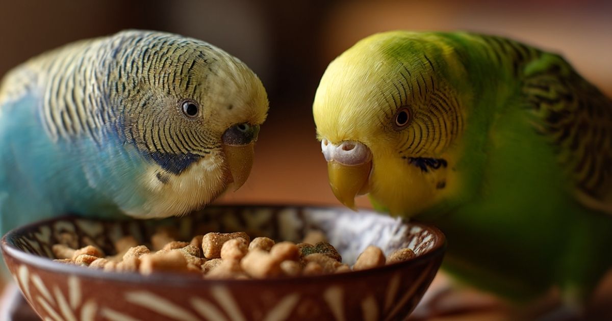 Ptice jedu granule za ptice iz posude uravnotežena ishrana ptica