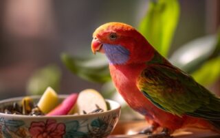 Raznovrsna hrana za ptice sa semenjem, granulama i svežim voćem i povrćem