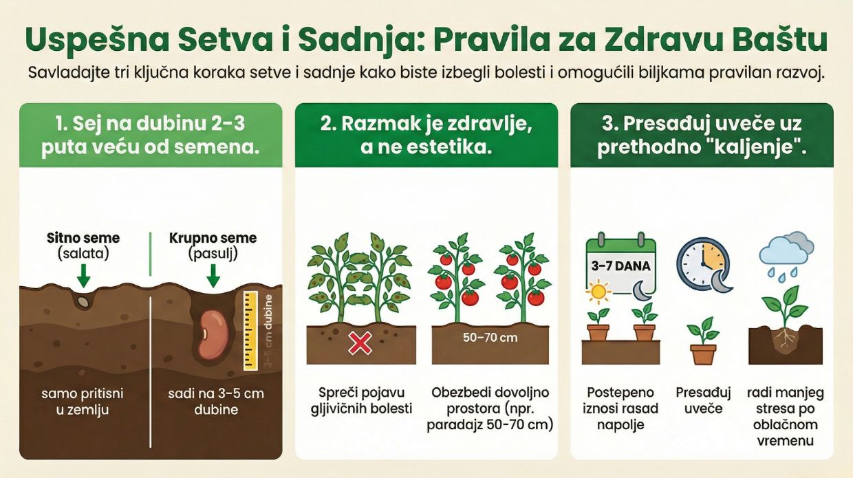 Setva i rasađivanje dubina, razmak i “tri poteza” koji spašavaju živce