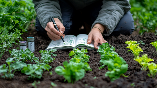 Početnik u povrtnoj bašti planira mali rasad i meri temperaturu zemlje uz dodavanje komposta.